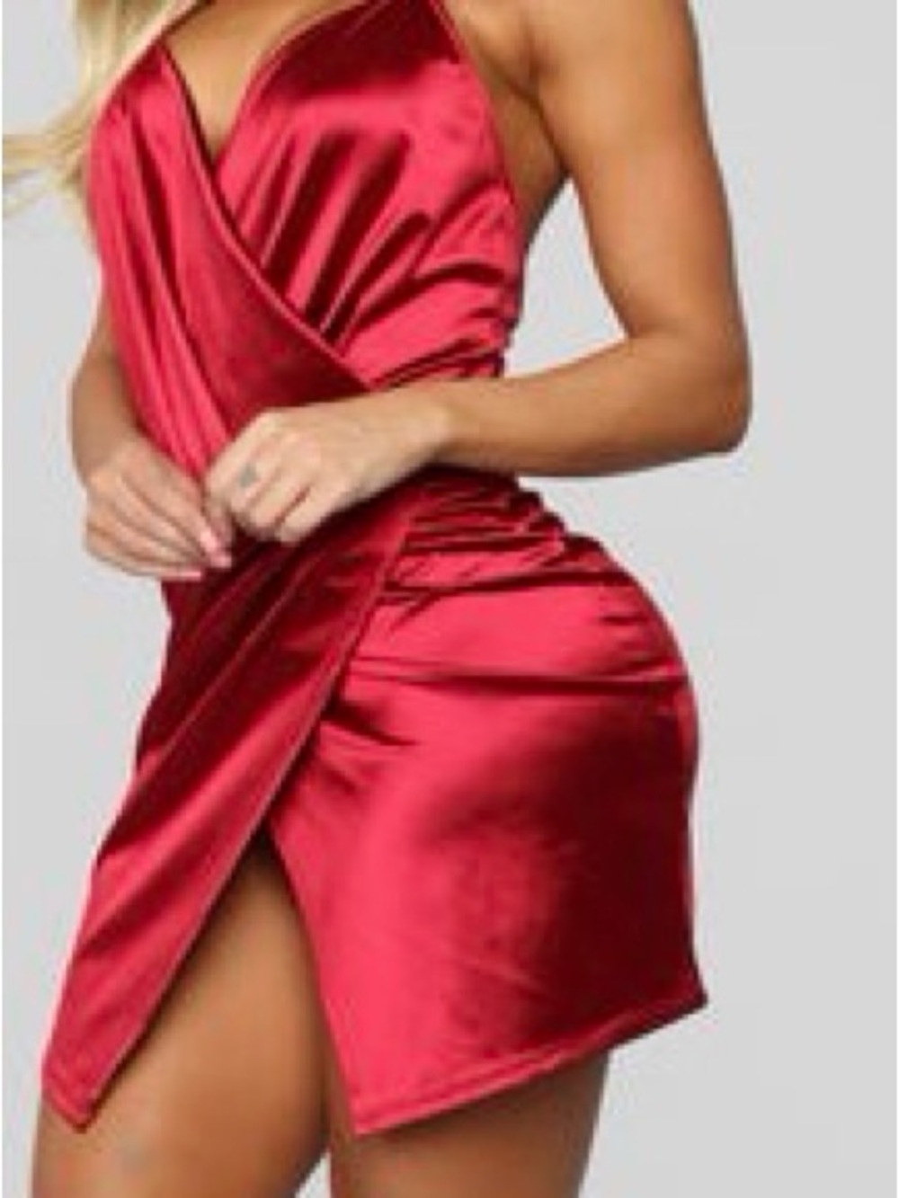 Fashion Nova Red Satin Wrap Mini Dress